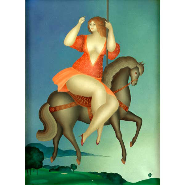 Woman on Carousel and Sky