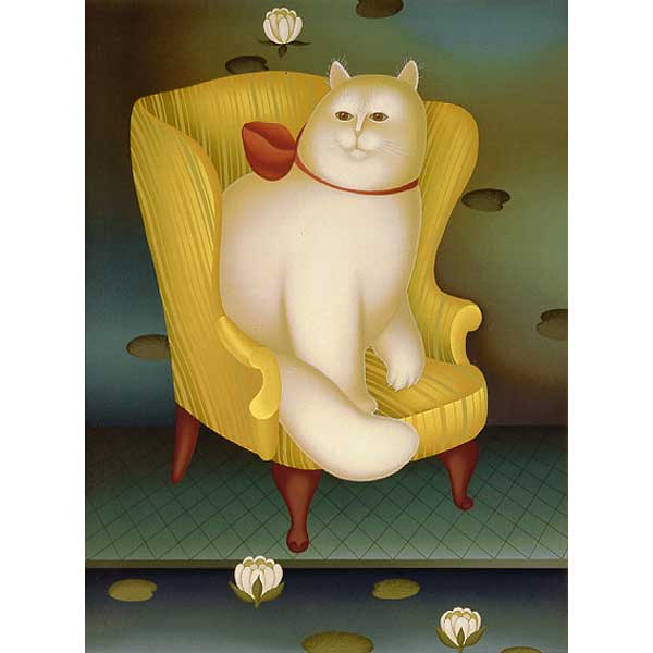 White Cat in Wing Chair